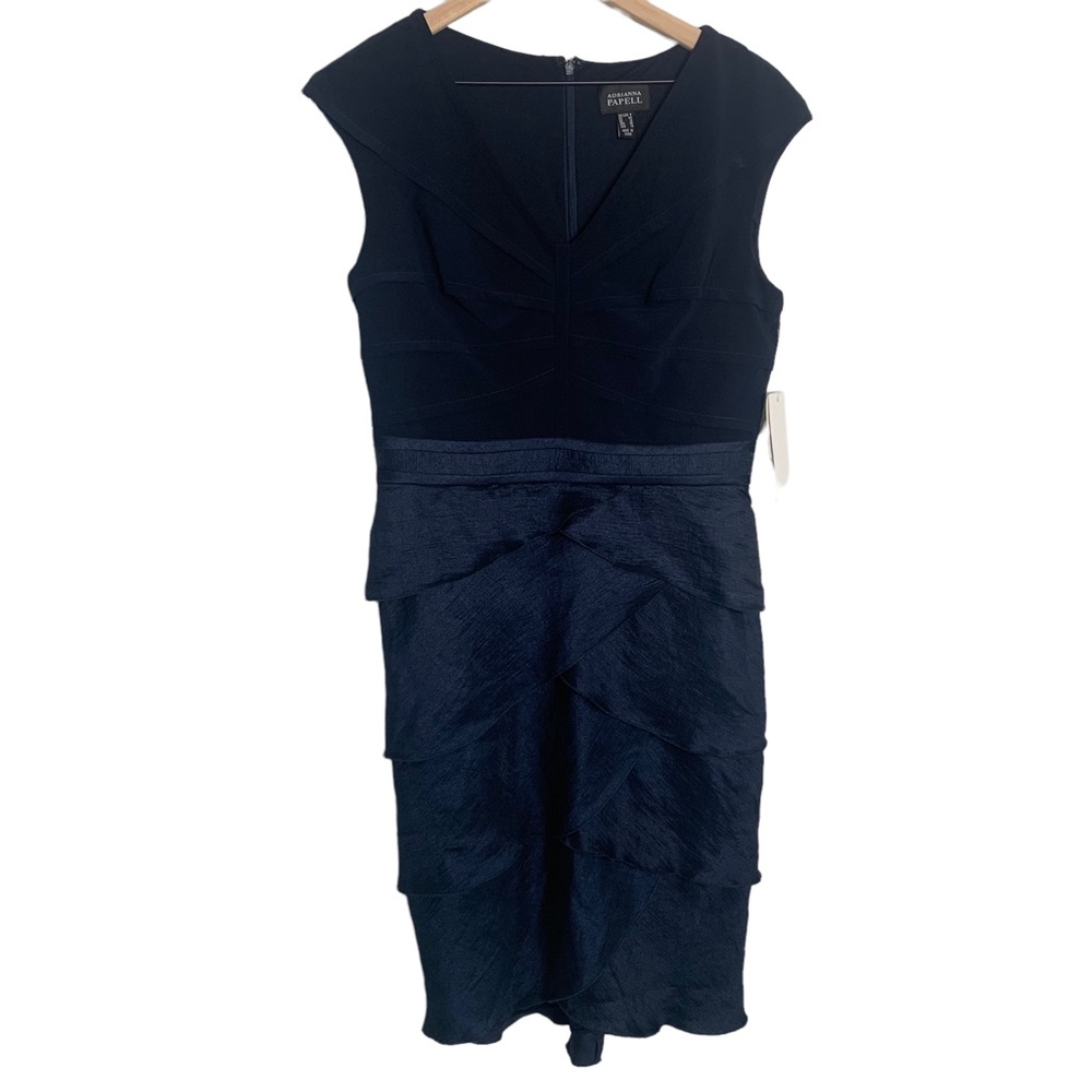Adrianna Papell Blue Layered V Neck Cocktail‎ Dress New with tags Size 8